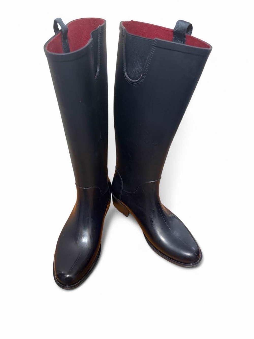 Tommy Hilfiger Black Knee-High Rain Boots with Red Interior